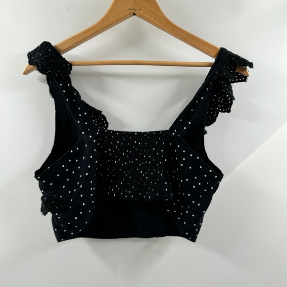 American Eagle Black & White Polka Dot Cropped Tank Top with Ruffle Trim - Picture 5 of 7